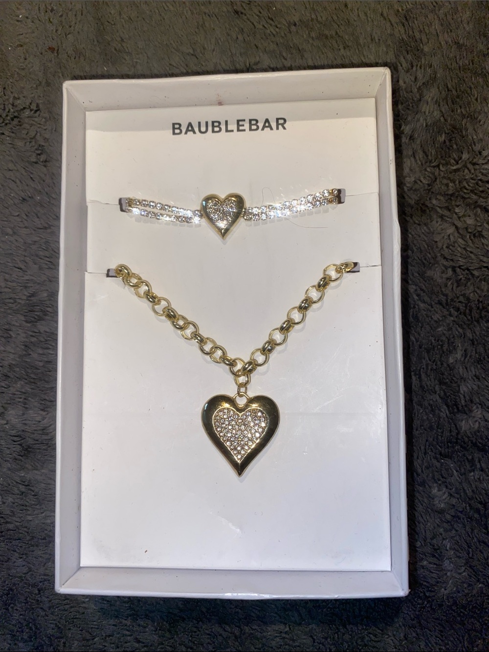 BaubleBar Gold Heart Pendant Necklace and Crystal Accent Bracelet Set